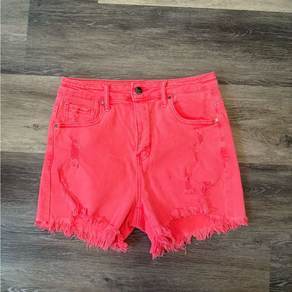 Women's Pink Distressed Denim Shorts